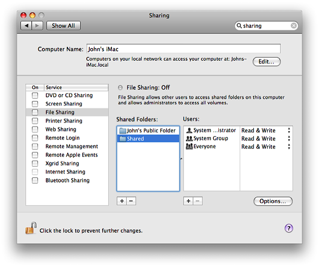 Mac OSX 10.5 - File Sharing